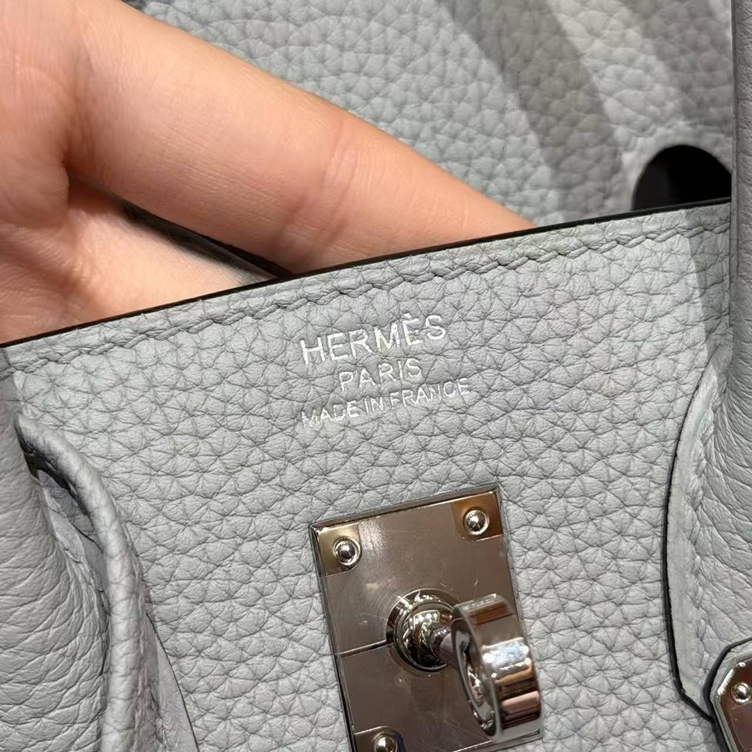 Hermès Birkin 25 Bag Handmade In Togo Calfskin Leather Silver Hardware N4 Gris Platine - Image 16