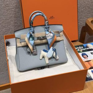 Hermès Birkin 25 Bag Handmade In Togo Calfskin Leather Silver Hardware N4 Gris Platine - Image 14