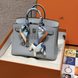 Hermès Birkin 25 Bag Handmade In Togo Calfskin Leather Silver Hardware N4 Gris Platine - Image 13