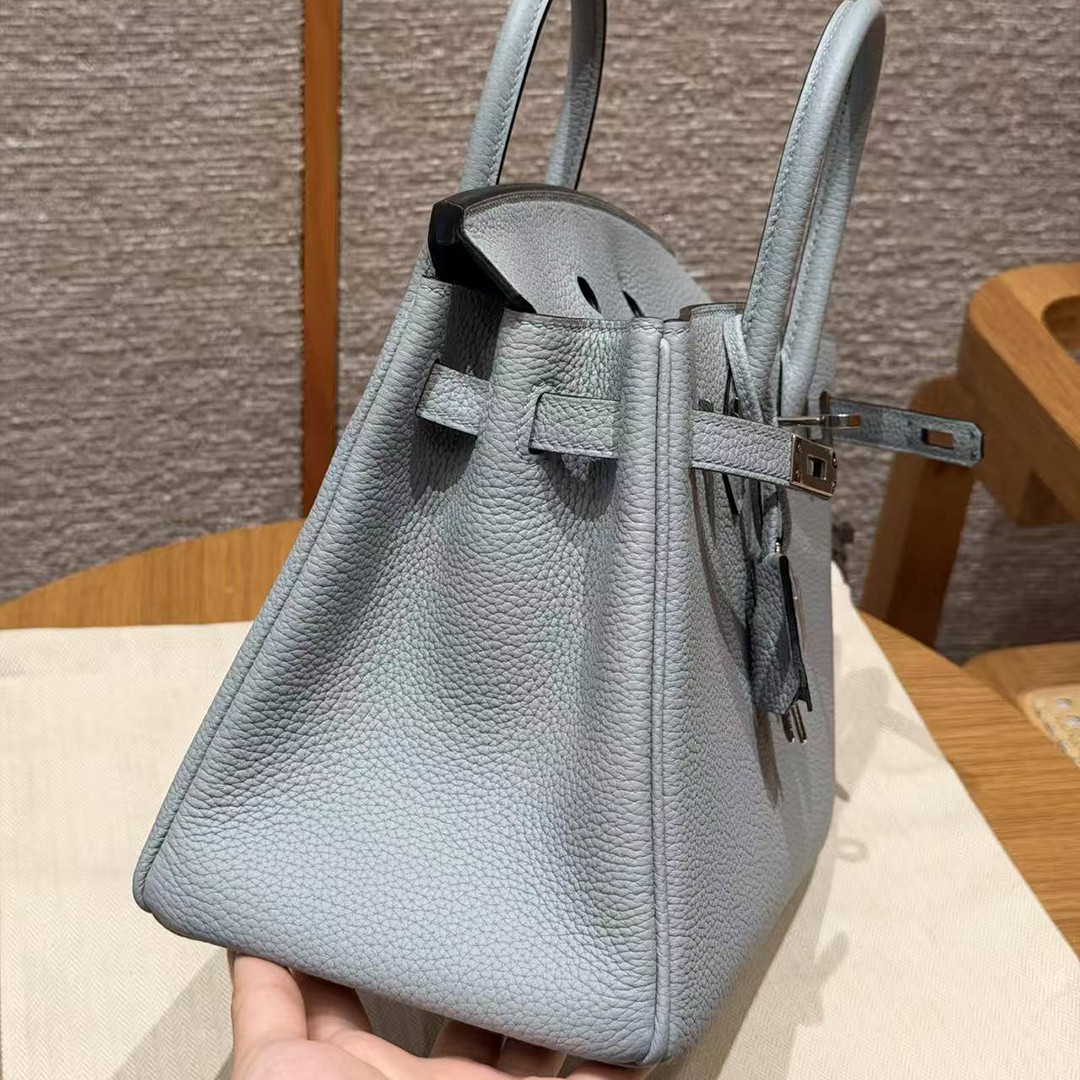 Hermès Birkin 25 Bag Handmade In Togo Calfskin Leather Silver Hardware N4 Gris Platine - Image 12