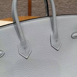 Hermès Birkin 25 Bag Handmade In Togo Calfskin Leather Silver Hardware N4 Gris Platine - Image 7