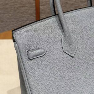 Hermès Birkin 25 Bag Handmade In Togo Calfskin Leather Silver Hardware N4 Gris Platine - Image 5