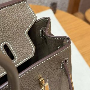 Hermès Birkin 25 Bag Handmade Togo Calfskin Leather Gold Hardware 18 Etoupe - Image 10