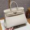 Hermès Birkin 25 Bag Handmade Togo Calfskin Leather Silver Hardware 10 Craie