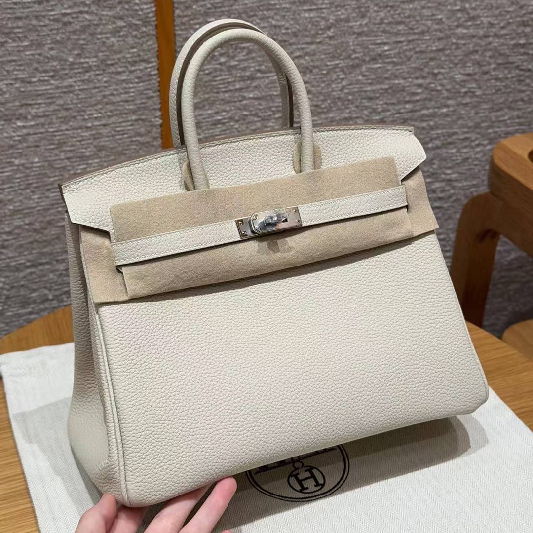 Hermès Birkin 25 Bag Handmade Togo Calfskin Leather Silver Hardware 10 Craie