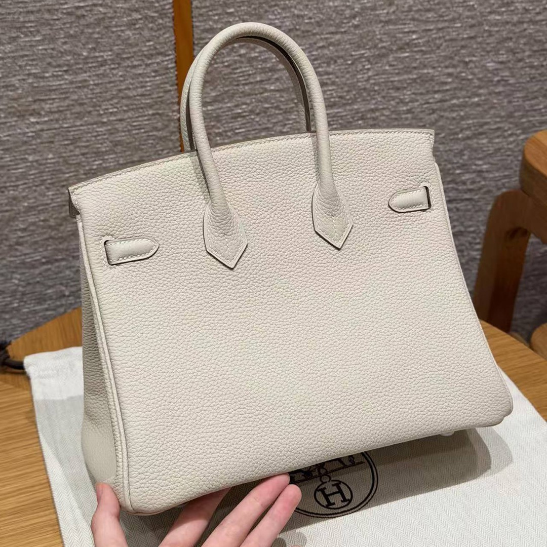 Hermès Birkin 25 Bag Handmade Togo Calfskin Leather Silver Hardware 10 Craie - Image 2