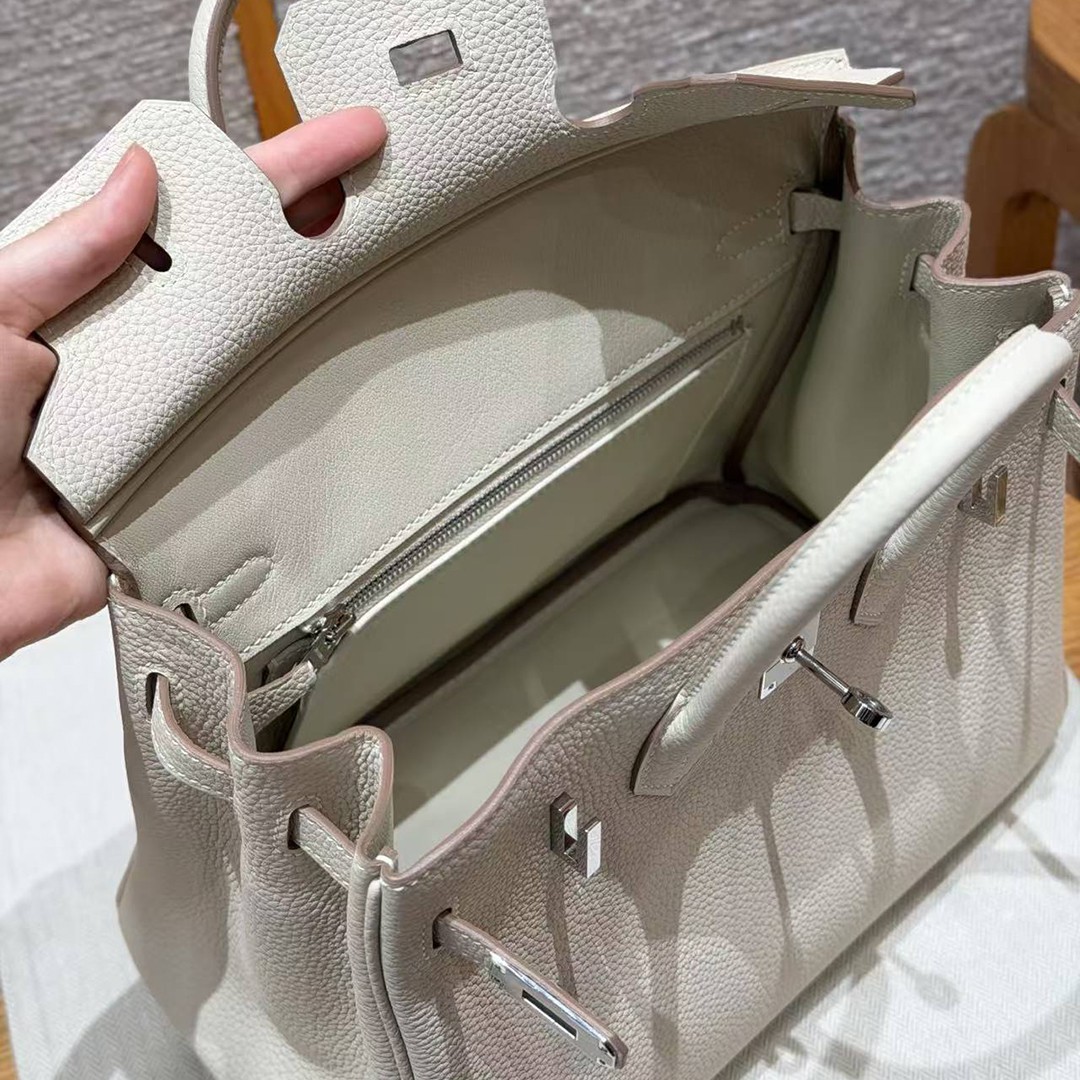 Hermès Birkin 25 Bag Handmade Togo Calfskin Leather Silver Hardware 10 Craie - Image 15