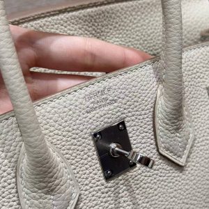 Hermès Birkin 25 Bag Handmade Togo Calfskin Leather Silver Hardware 10 Craie - Image 14