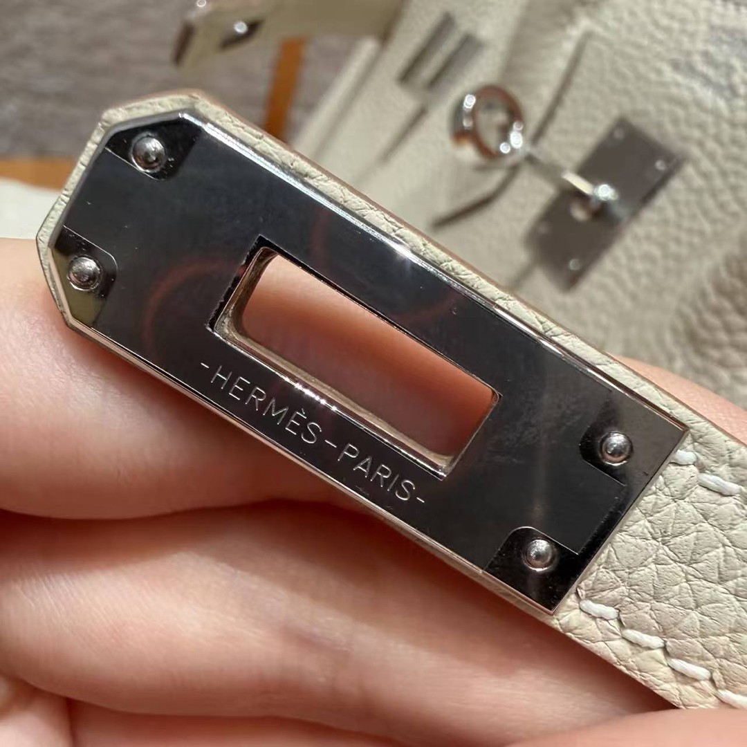 Hermès Birkin 25 Bag Handmade Togo Calfskin Leather Silver Hardware 10 Craie - Image 13