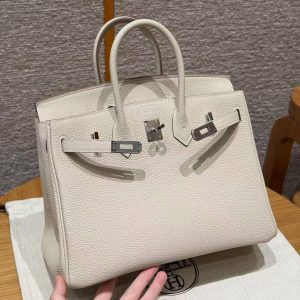 Hermès Birkin 25 Bag Handmade Togo Calfskin Leather Silver Hardware 10 Craie - Image 11