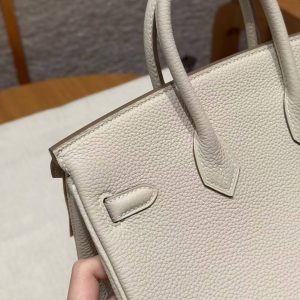 Hermès Birkin 25 Bag Handmade Togo Calfskin Leather Silver Hardware 10 Craie - Image 6