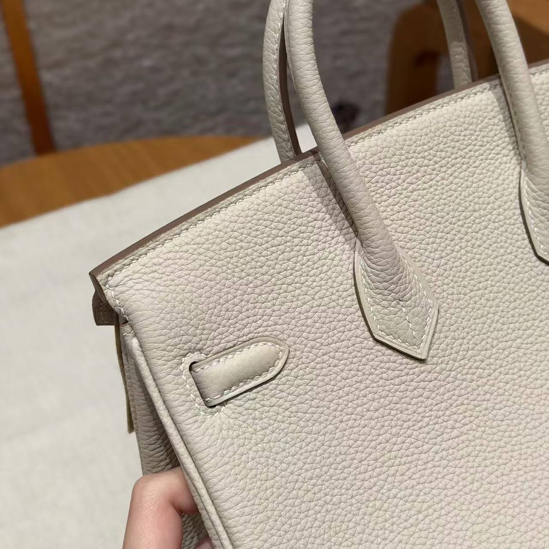 Hermès Birkin 25 Bag Handmade Togo Calfskin Leather Silver Hardware 10 Craie - Image 6