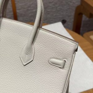 Hermès Birkin 25 Bag Handmade Togo Calfskin Leather Silver Hardware 10 Craie - Image 5