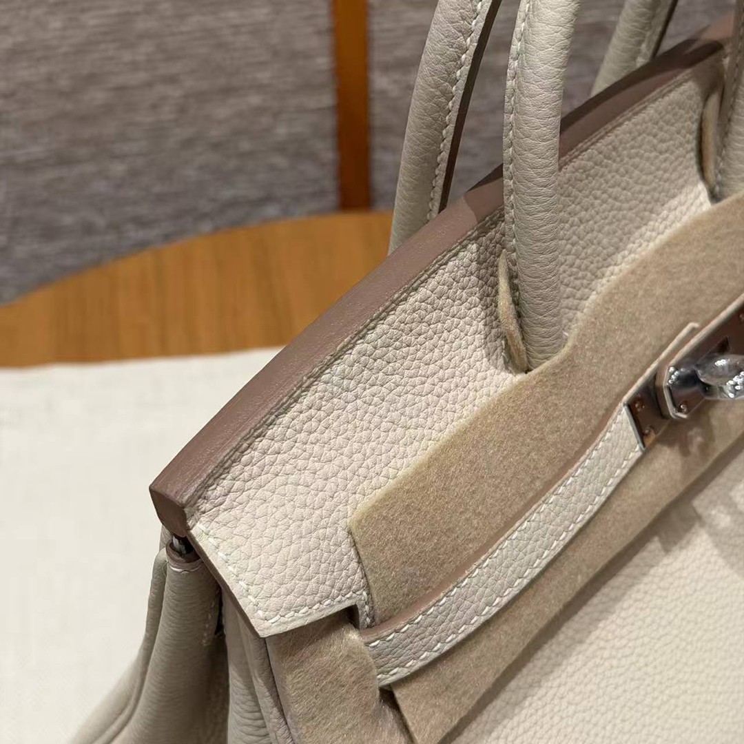 Hermès Birkin 25 Bag Handmade Togo Calfskin Leather Silver Hardware 10 Craie - Image 4