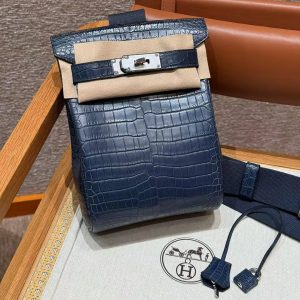 Alternative view of Hermès Hac a Dos PM Backpack Handmade In Matte Porosus Leather Silver Hardware 76 Blue Indigo