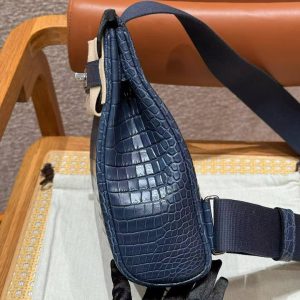 Hermès Hac a Dos PM Backpack Handmade In Matte Porosus Leather Silver Hardware 76 Blue Indigo - Image 19