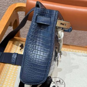 Hermès Hac a Dos PM Backpack Handmade In Matte Porosus Leather Silver Hardware 76 Blue Indigo - Image 18