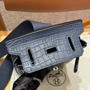 Hermès Hac a Dos PM Backpack Handmade In Matte Porosus Leather Silver Hardware 76 Blue Indigo - Image 17