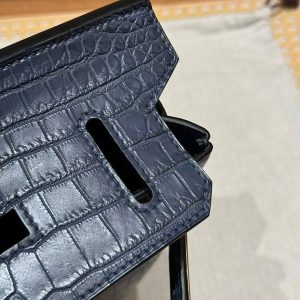 Hermès Hac a Dos PM Backpack Handmade In Matte Porosus Leather Silver Hardware 76 Blue Indigo - Image 16
