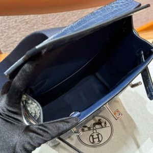Hermès Hac a Dos PM Backpack Handmade In Matte Porosus Leather Silver Hardware 76 Blue Indigo - Image 15