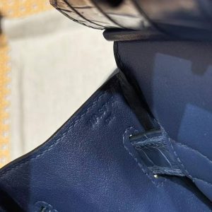 Hermès Hac a Dos PM Backpack Handmade In Matte Porosus Leather Silver Hardware 76 Blue Indigo - Image 14