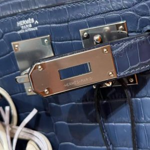 Hermès Hac a Dos PM Backpack Handmade In Matte Porosus Leather Silver Hardware 76 Blue Indigo - Image 13