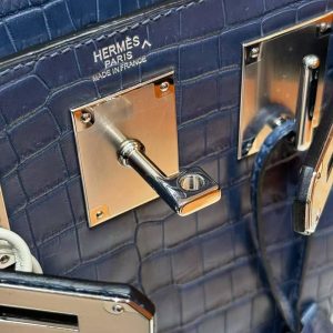 Hermès Hac a Dos PM Backpack Handmade In Matte Porosus Leather Silver Hardware 76 Blue Indigo - Image 12