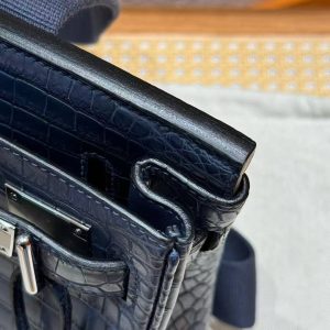 Hermès Hac a Dos PM Backpack Handmade In Matte Porosus Leather Silver Hardware 76 Blue Indigo - Image 11