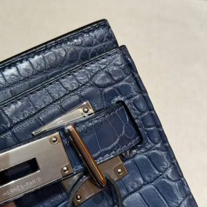 Hermès Hac a Dos PM Backpack Handmade In Matte Porosus Leather Silver Hardware 76 Blue Indigo - Image 10