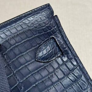 Hermès Hac a Dos PM Backpack Handmade In Matte Porosus Leather Silver Hardware 76 Blue Indigo - Image 9