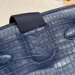 Hermès Hac a Dos PM Backpack Handmade In Matte Porosus Leather Silver Hardware 76 Blue Indigo - Image 8