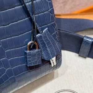 Hermès Hac a Dos PM Backpack Handmade In Matte Porosus Leather Silver Hardware 76 Blue Indigo - Image 4