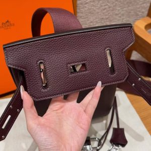 Hermès Hac a Dos PM Backpack Handmade In Togo Calfskin Leather Silver Hardware 0G Rouge Seller - Image 12