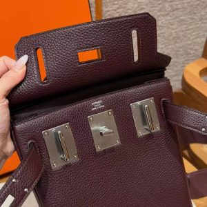 Hermès Hac a Dos PM Backpack Handmade In Togo Calfskin Leather Silver Hardware 0G Rouge Seller - Image 11