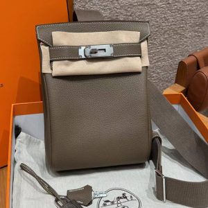 Hermès Hac a Dos PM Backpack Handmade In Togo Calfskin Leather Silver Hardware 18 Etoupe