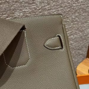 Hermès Hac a Dos PM Backpack Handmade In Togo Calfskin Leather Silver Hardware 18 Etoupe - Image 5