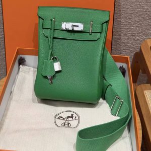 Hermès Hac a Dos PM Backpack Handmade In Togo Calfskin Leather Silver Hardware 1K Bambou