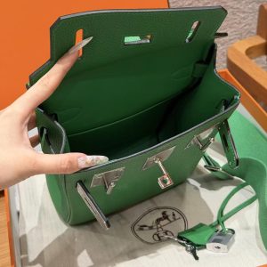 Hermès Hac a Dos PM Backpack Handmade In Togo Calfskin Leather Silver Hardware 1K Bambou - Image 19