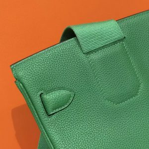 Hermès Hac a Dos PM Backpack Handmade In Togo Calfskin Leather Silver Hardware 1K Bambou - Image 14