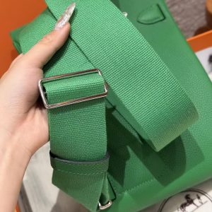 Hermès Hac a Dos PM Backpack Handmade In Togo Calfskin Leather Silver Hardware 1K Bambou - Image 12