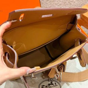 Hermès Hac a Dos PM Backpack Handmade In Togo Calfskin Leather Silver Hardware 21 Natural Sable - Image 12
