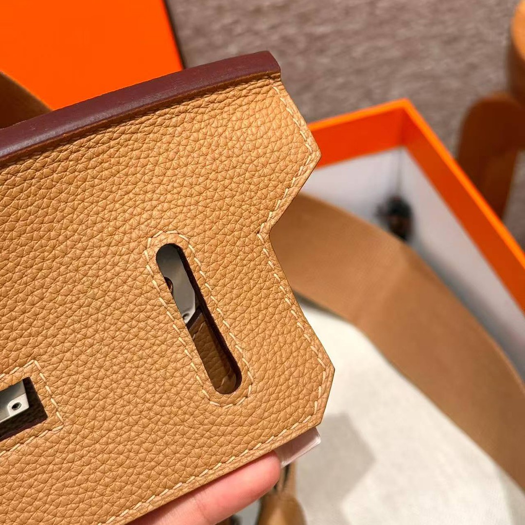 Hermès Hac a Dos PM Backpack Handmade In Togo Calfskin Leather Silver Hardware 21 Natural Sable - Image 6