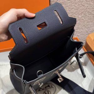 Hermès Hac a Dos PM Backpack Handmade In Togo Calfskin Leather Silver Hardware 2Z Blue Nuit - Image 9