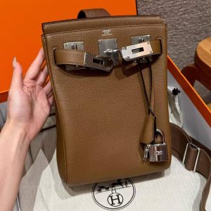 Hermès Hac a Dos PM Backpack Handmade In Togo Calfskin Leather Silver Hardware 3G Alezan - Image 13