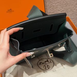 Hermès Hac a Dos PM Backpack Handmade In Togo Calfskin Leather Silver Hardware 60 Vert Cypress - Image 20