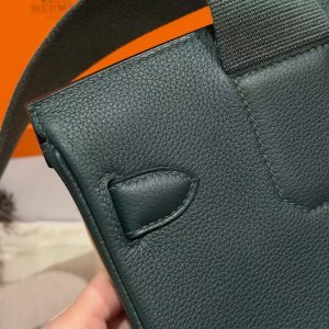 Hermès Hac a Dos PM Backpack Handmade In Togo Calfskin Leather Silver Hardware 60 Vert Cypress - Image 13