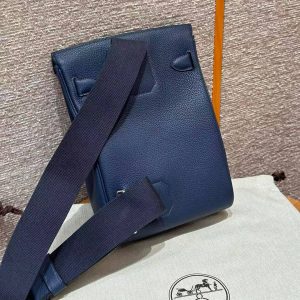 Hermès Hac a Dos PM Backpack Handmade In Togo Calfskin Leather Silver Hardware 73 Blue Saphir - Image 15
