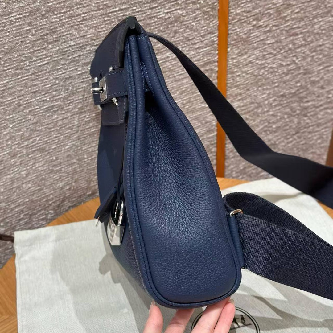 Hermès Hac a Dos PM Backpack Handmade In Togo Calfskin Leather Silver Hardware 73 Blue Saphir - Image 14
