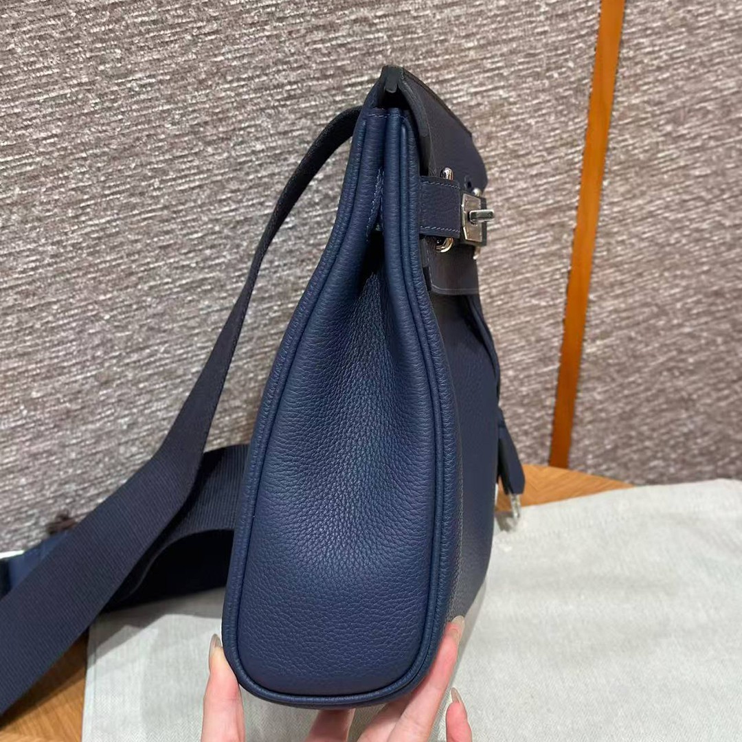 Hermès Hac a Dos PM Backpack Handmade In Togo Calfskin Leather Silver Hardware 73 Blue Saphir - Image 13