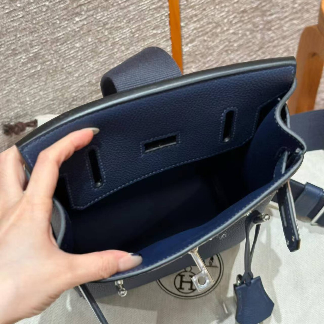 Hermès Hac a Dos PM Backpack Handmade In Togo Calfskin Leather Silver Hardware 73 Blue Saphir - Image 10